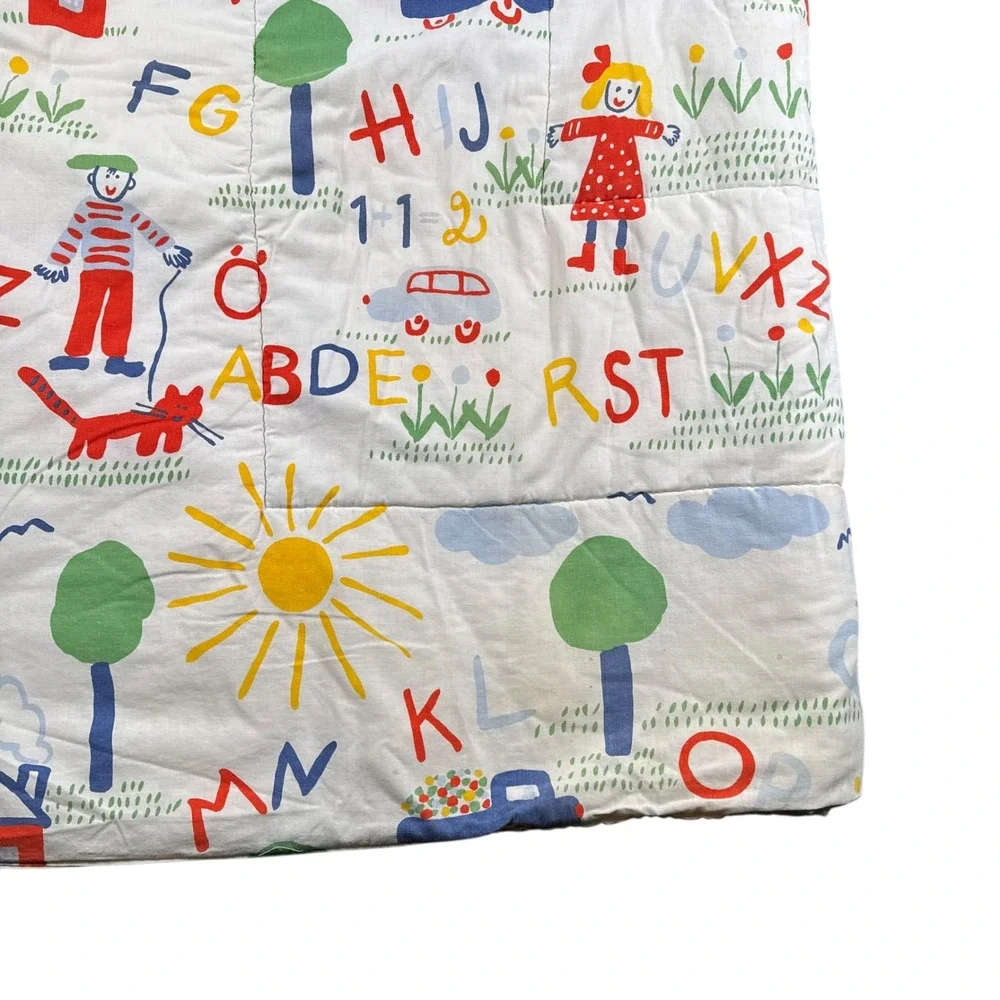 Vintage ABC Alphabet Illustration Toddler‎ Quilt Blanket White Kidcore Nursery